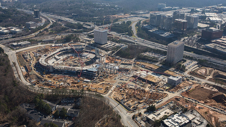 BravesPark2 Truist Park, Braves Stadium under construction, Arial view